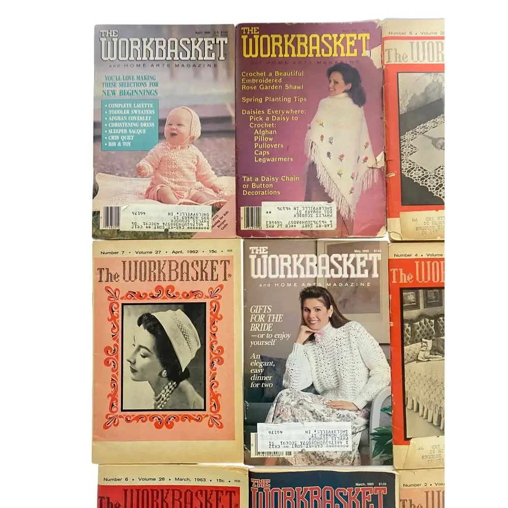 Vintage Workbasket Magazine Lot of 15 - 1962-1993 Crochet Knit Sewing Patterns